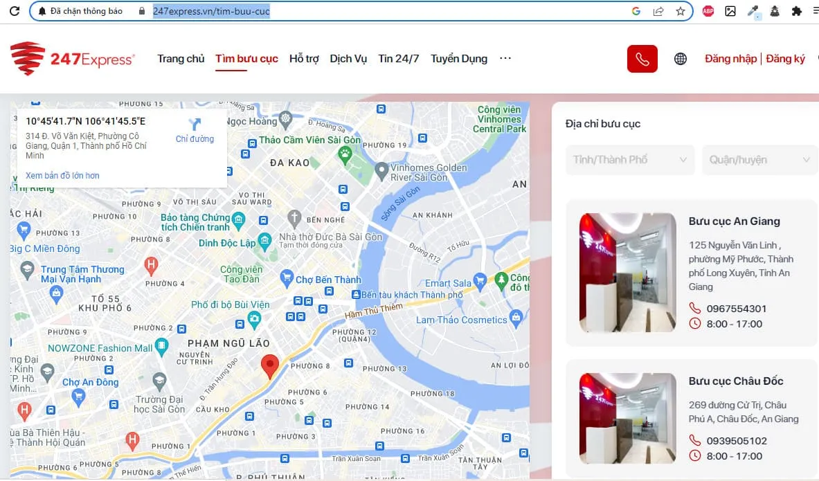 247Express: Cách tra cứu vận đơn, bưu cục và số tổng đài