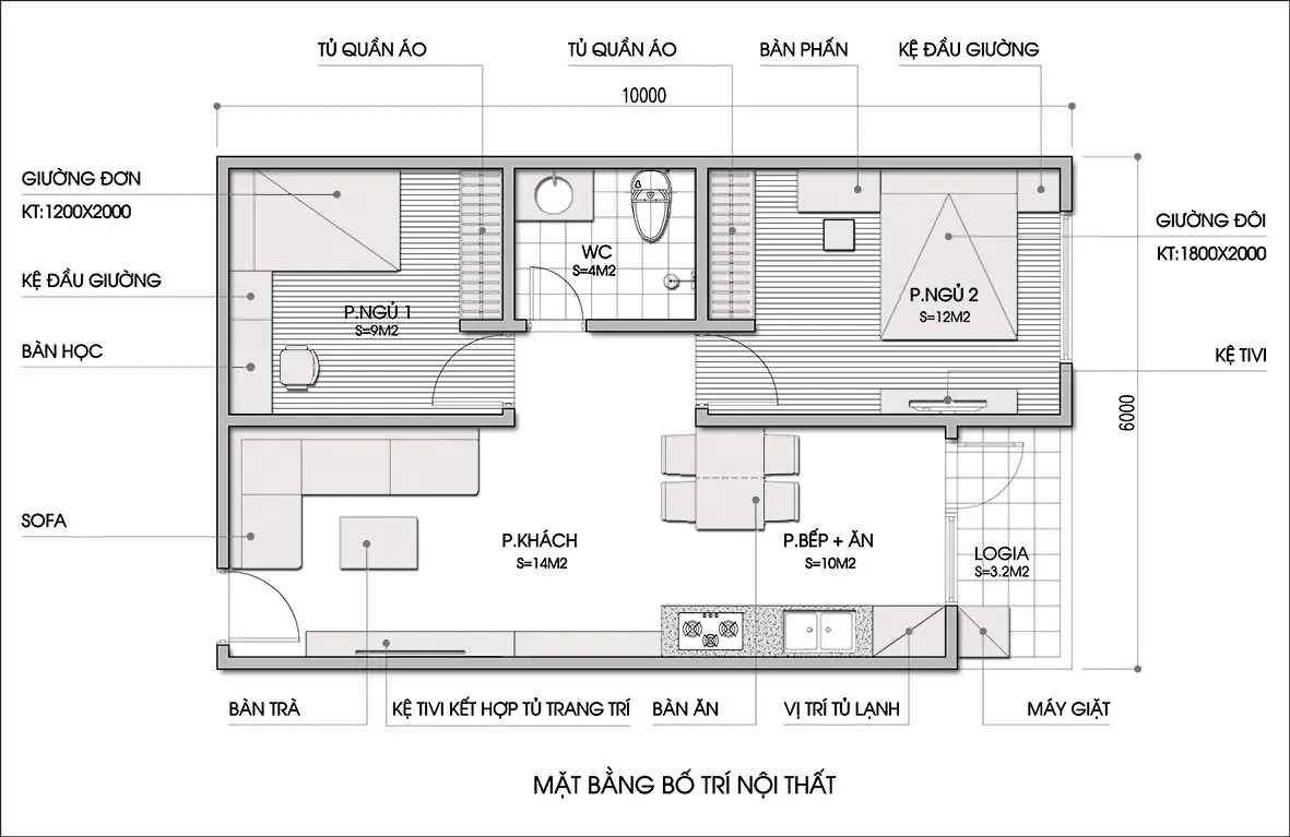 4 bản vẽ cho thiết kế nhà cấp 4 50m2 hai phòng ngủ