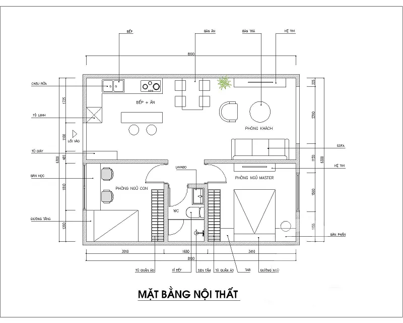 4 bản vẽ cho thiết kế nhà cấp 4 50m2 hai phòng ngủ