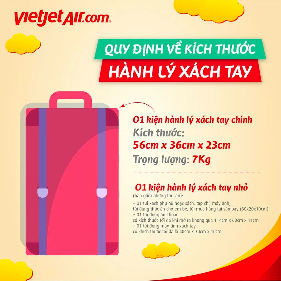 Kích thước vali xách tay theo từng hãng máy bay